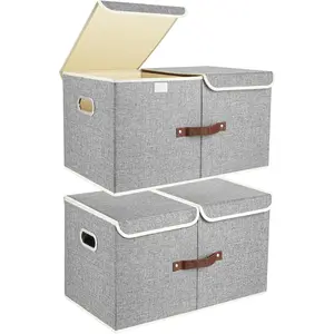 Collapsible Storage Bins with Lids and Compartments, Organizing Bins for Closet Storage, Clothes Storage, Cube Organizer for Home Office Storage - 2 Pack - Gray