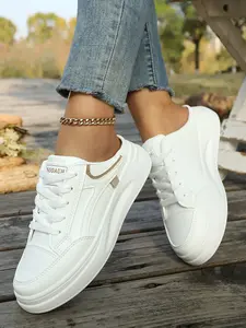 Thick Sole Slip-On Sandals, Comfortable Lazy Shoes, Fashionable Casual Footwear, Versatile All-Seasons Wear, PU Upper, Rubber Sole