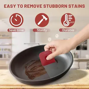 Pan Scraper - 5 Pcs Pot Scraper, Pan Scraper Plastic, Multifunctional Scraper Tool for Kitchen, Non-Slip, Food Safe, High Heat Resistant-Red