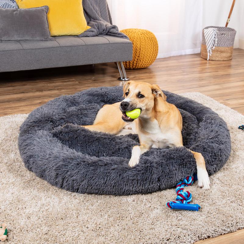 Best Choice Products 36in Dog Bed Self-Warming Plush Shag Fur Donut Calming Pet Bed Cuddler