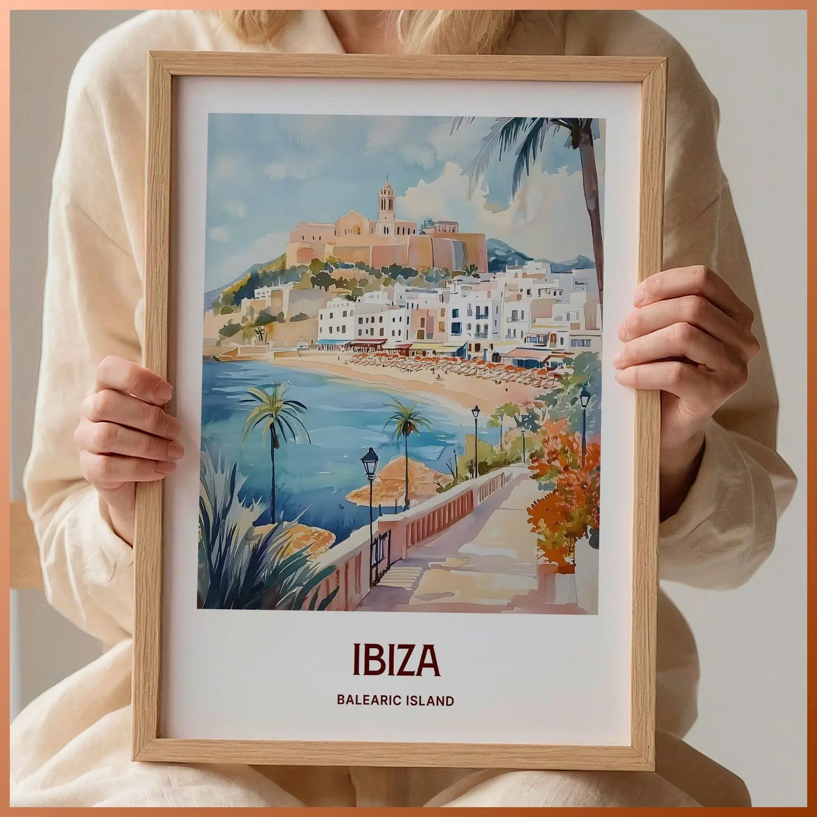 Ibiza Travel Poster Retro Minimalist Art Coastal Wall Decor Beach House Gift Pastel Cityscape Print Wedding Gift C35 293