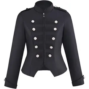 Women‘s Double Breasted Steampunk Ringmaster Jacket Military Blazer Casual Zip Up Vintage Jacket