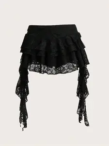 Women's Low Waist Lace Wave Trim Mini Skort | Boho Vacation Skirt with Safety Shorts | Sexy Y2K Summer Going Out Bottoms