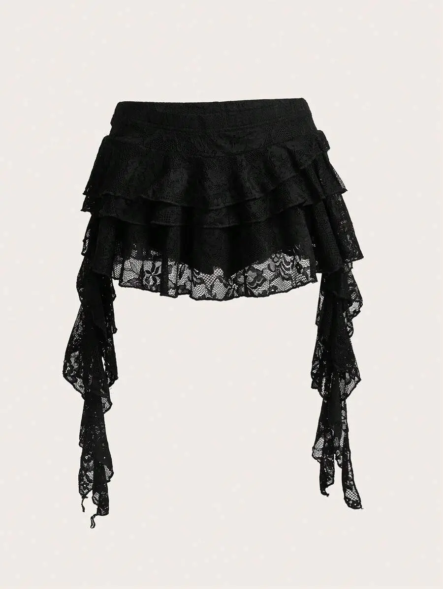 Women's Low Waist Lace Wave Trim Mini Skort | Boho Vacation Skirt with Safety Shorts | Sexy Y2K Summer Going Out Bottoms