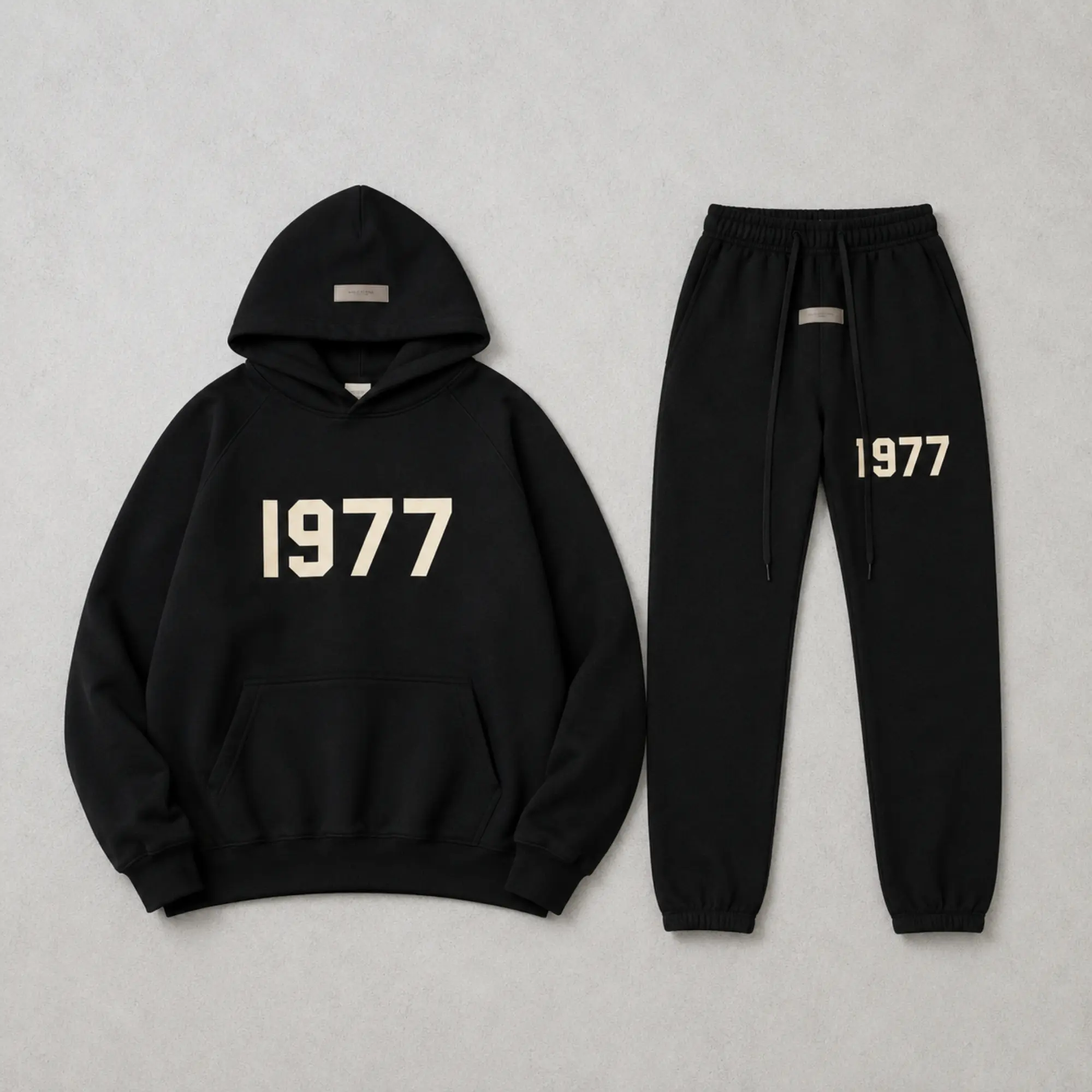 1977 Essential Hoodie & Pants Black Set Unisex Streetwear Tracksuit, Pullover Sweatshirt + Joggers, Gift for Him or Her 2025