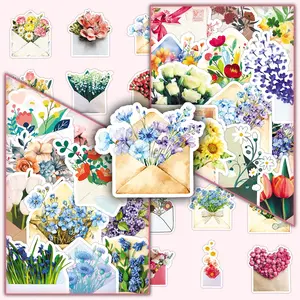 50 pieces of envelope bouquet, aesthetic plant, fresh and unique creative decoration DIY scrapbook luggage Self Adhesive Stickers