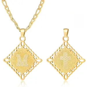 Initial Necklaces for Women Men, Letter Cross Pendant Necklace Alphabets Figaro Chain Jewelry Gifts
