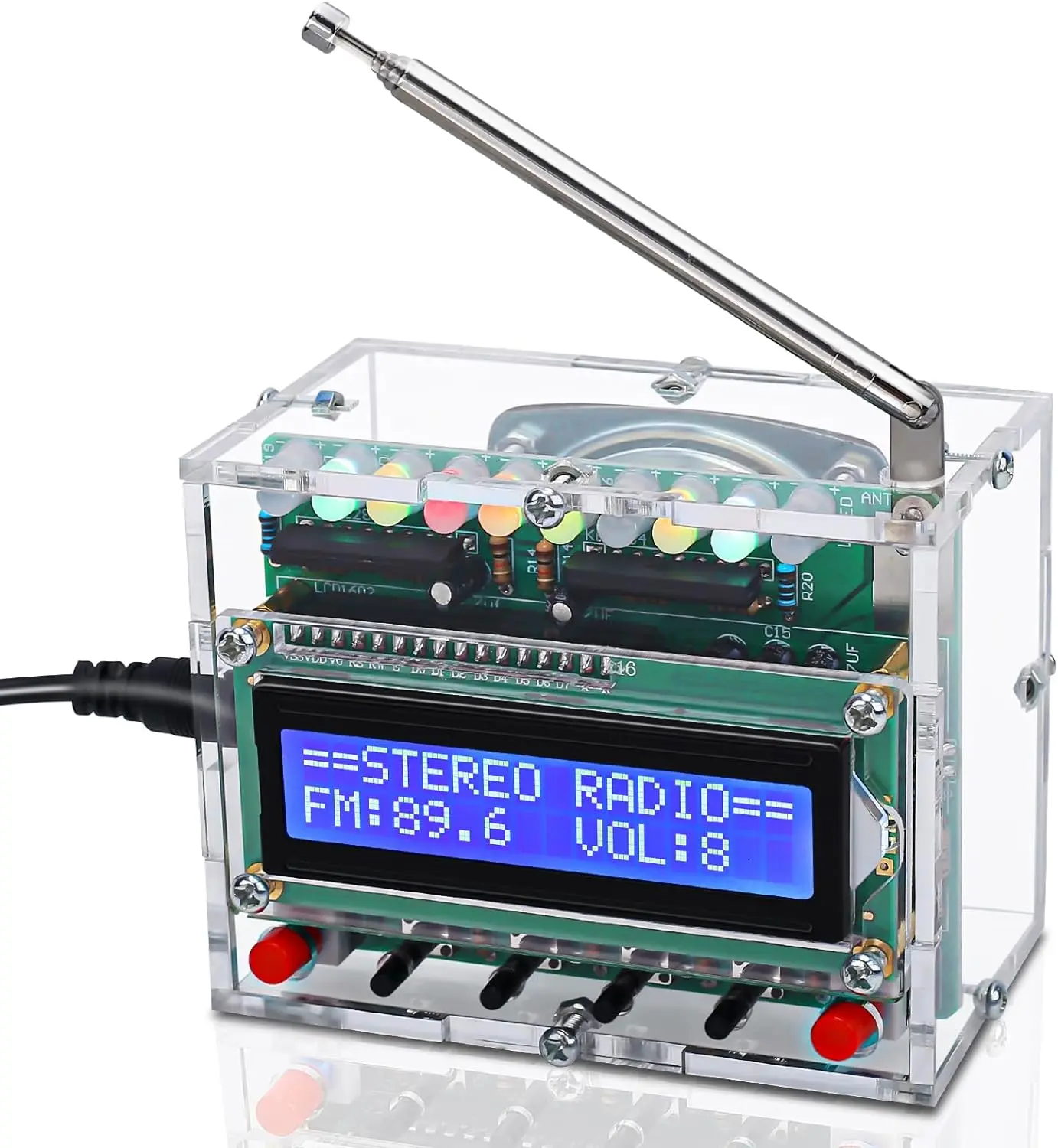 FM Radio DIY Soldering Kit LED Flashing Radio Project with LCD1602 Display 87–108MHz Fun Solder Practice Gift  Back to School Solder Education Creative Present