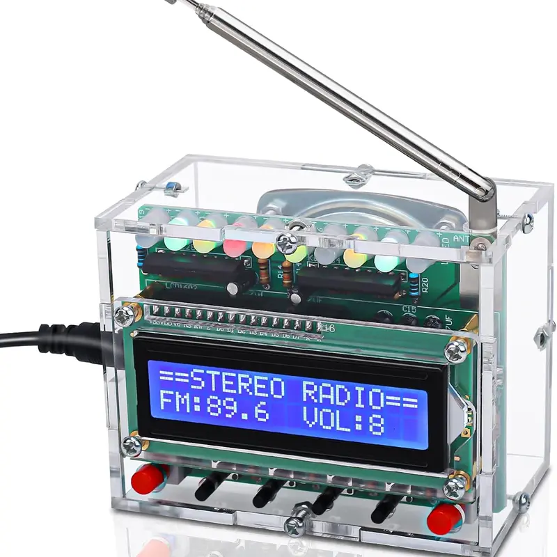 FM Radio DIY Soldering Kit LED Flashing Radio Project with LCD1602 Display 87–108MHz Fun Solder Practice Gift Back to School Solder Education Creative Present