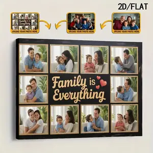 2D Flat, 1pc Custom Family Photo Collage Framed Framed Canvas Print - Personalized Picture Frame with Your Photos, Golden Heart Frame Suitable for Wedding, Anniversary, Housewarming Gift - Ready-to-Hang Wall Ar, Fathers's Day, Independence Day, Juneteenth