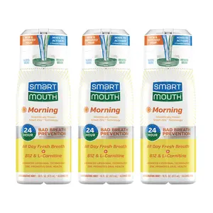 SmartMouth Advanced Liposomal Morning Mouthwash - All-Day Fresh Breath - Vitamin B12 & L-Carnitine - Dual-Solution Zinc-Activated Morning Mouthwash - Invigorating Mint Flavor - 16 fl oz Each, 3-Pack