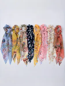 Women's Elegant Fabric Fashionable Hair Accessories Set, Paisley & Floral Print Long Tail Design, Suitable for Daily Wear & Special Occasions, Scrunchies