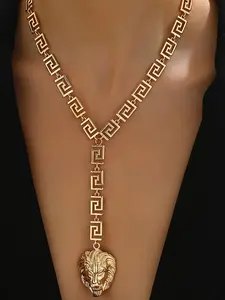 Lion Head Design Pendant Necklace for Men & Women, Fashion Jewelry for Party, Daily Clothing Decor, Trendy All-match & Exquisite Jewelry for Birthday Gift