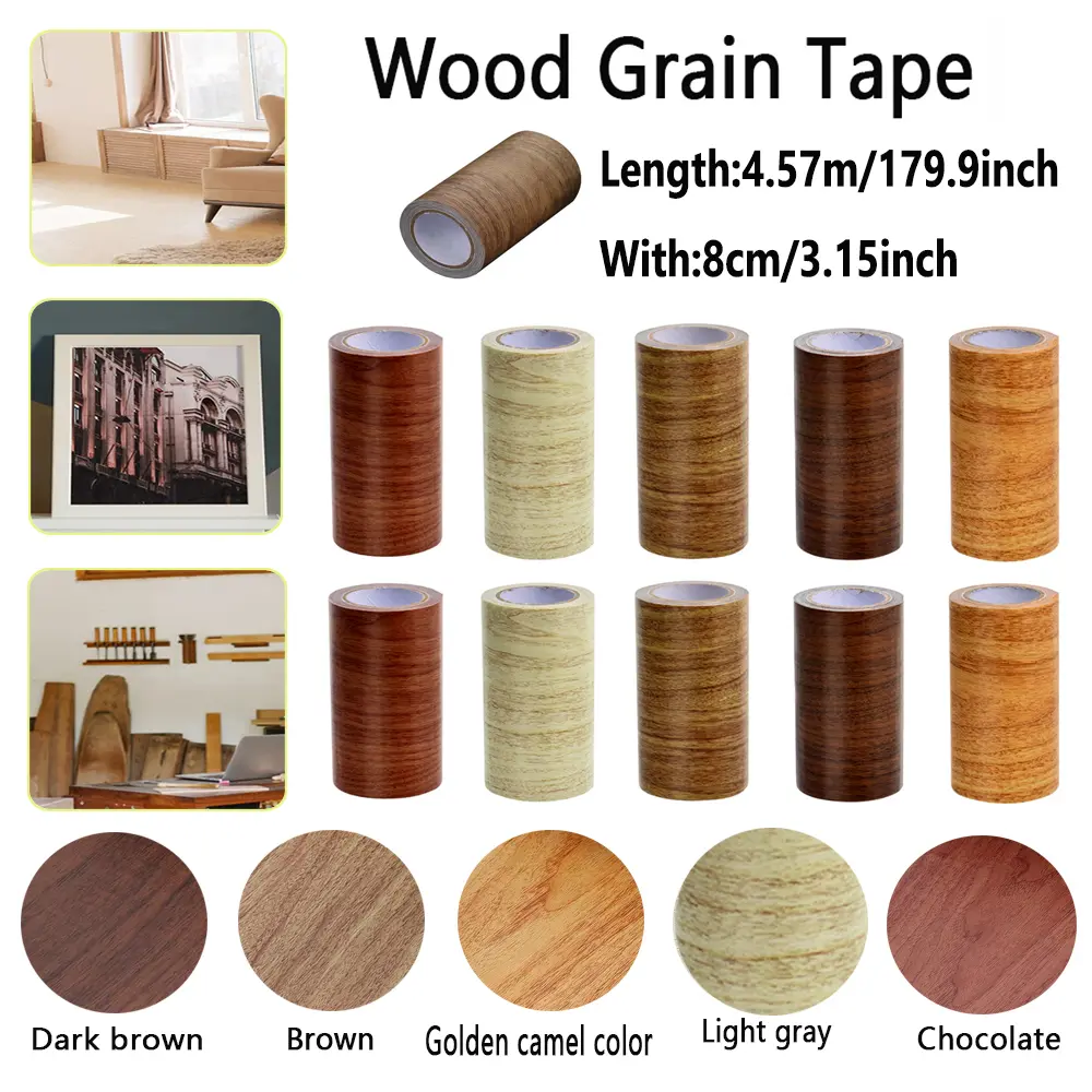 1 pc Wood Grain Furniture Repair Tape - 8cm Width, 4.57m Length, Easy to Apply Self-Adhesive, Waterproof, Dustproof, No Residue, Non-Glue, Furniture Fix, Home Decor, Enhances Texture, Great for Wood Surfaces Repair (Patterns May Vary)
