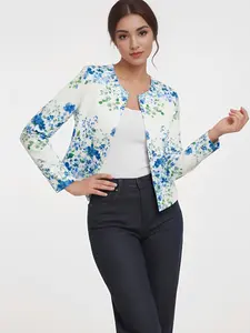 Women's Short Blazer Jacket, Slim Fit Fitted Round Neck Design, Casual Office Wear, Long Sleeve Top, Versatile Fashion for Commute & Street Style