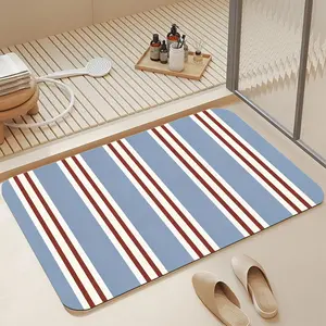 Preppy Coastal Red, White & Blue Stripe Soft Diatomite Bath Mat 16*24" |   Instant Water Absorbing Non Skid Mildew Resistant Shower Rug Stylish Retro Nautical & Preppy Bathroom Decor Mat for Classic Home Lovers