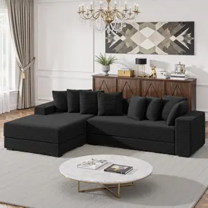 111'' Modern Sectional Cloud Sofa with Chaise, Extra Large Sleeper Couches Corduroy with 8pcs Pillows for Living Room, Bedroom