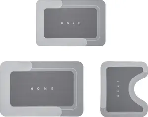 3PCS Absorbent Bath Mat Magic Rug Sets, Quick Drying Bath Mat Non-Slip Floor Rug Rubber Backed for Bathroom Kitchen Shower Sink (16.9''x23.6''+19.7''x23.6''+19.7''x31.9'', Dark Gray)