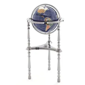 37" Tall/ Gemstone Globe / Lapis Ocean on Ambassador Gun Metal /3-Leg High Stand
