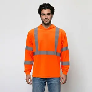 Long Sleeve Hooded High Visibility Safety T-Shirt – Reflective Workwear