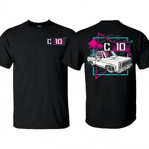 Vintage C10 Truck Men's T-Shirt 80s Neon Style Custom Pickup Tee, Car Lover Tee, Full Color, 100% Cotton Unisex Tee Made in USA
