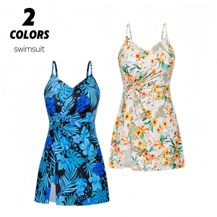 GRACE KARIN Women's Summer Swimsuits Tummy Control, Mummy Friendly V Neck Twist Knot Sundress, Sexy Flattering Bathing Suit, Cute Ladies Swimwear, Tro