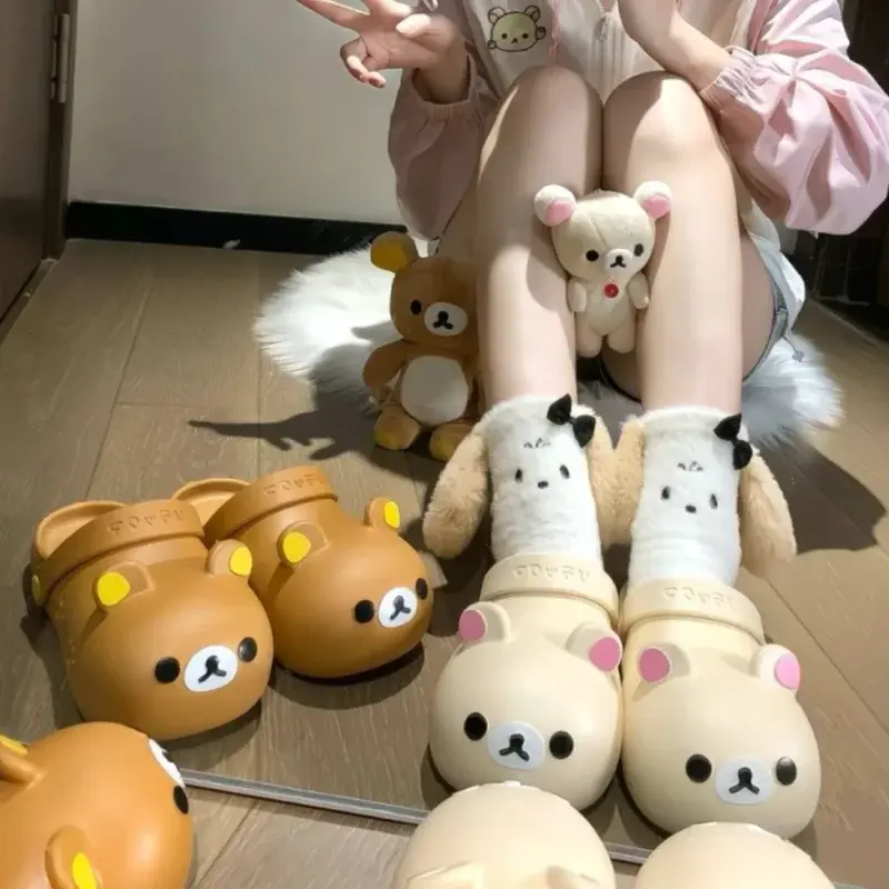 Cartoon Rilakkuma Shoes Cute Bear Pvc Non-Slip Anti-Odor Wear Bag Head Sandals Cute Summer Beach Shoes Girl Gift