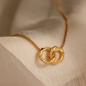 Interlocking Pave Charm Necklace by Caitlyn Minimalist - Dainty Diamond Infinity Necklace in Gold & Silver - Eternity Circle Necklace - Vintage Jewelry - Gift for Mom