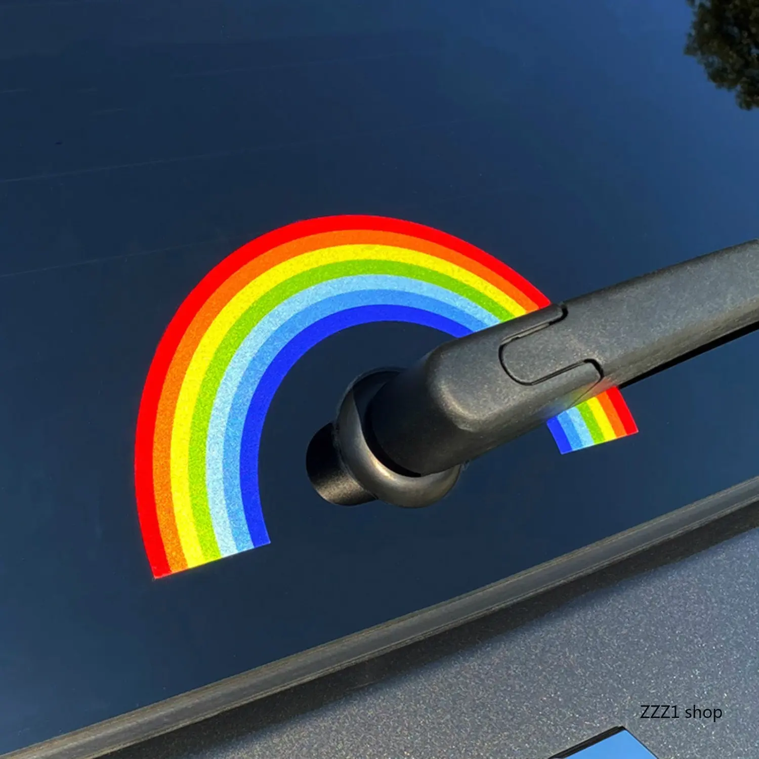 Funny Rainbow Moving Arm Car Wiper Decal, Waterproof Vinyl Sticker for Women & Kids, Reflective Exterior Accent for Vehicles, Accessories For Women