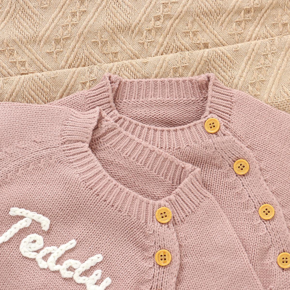 Mimixiong Handmade Embroidery Custom Baby Name Romper Sweater Coat, Newborn Soft Knitted Fabric, Comfortable Fit, Unique Baby Sweater Set with Baby Hat