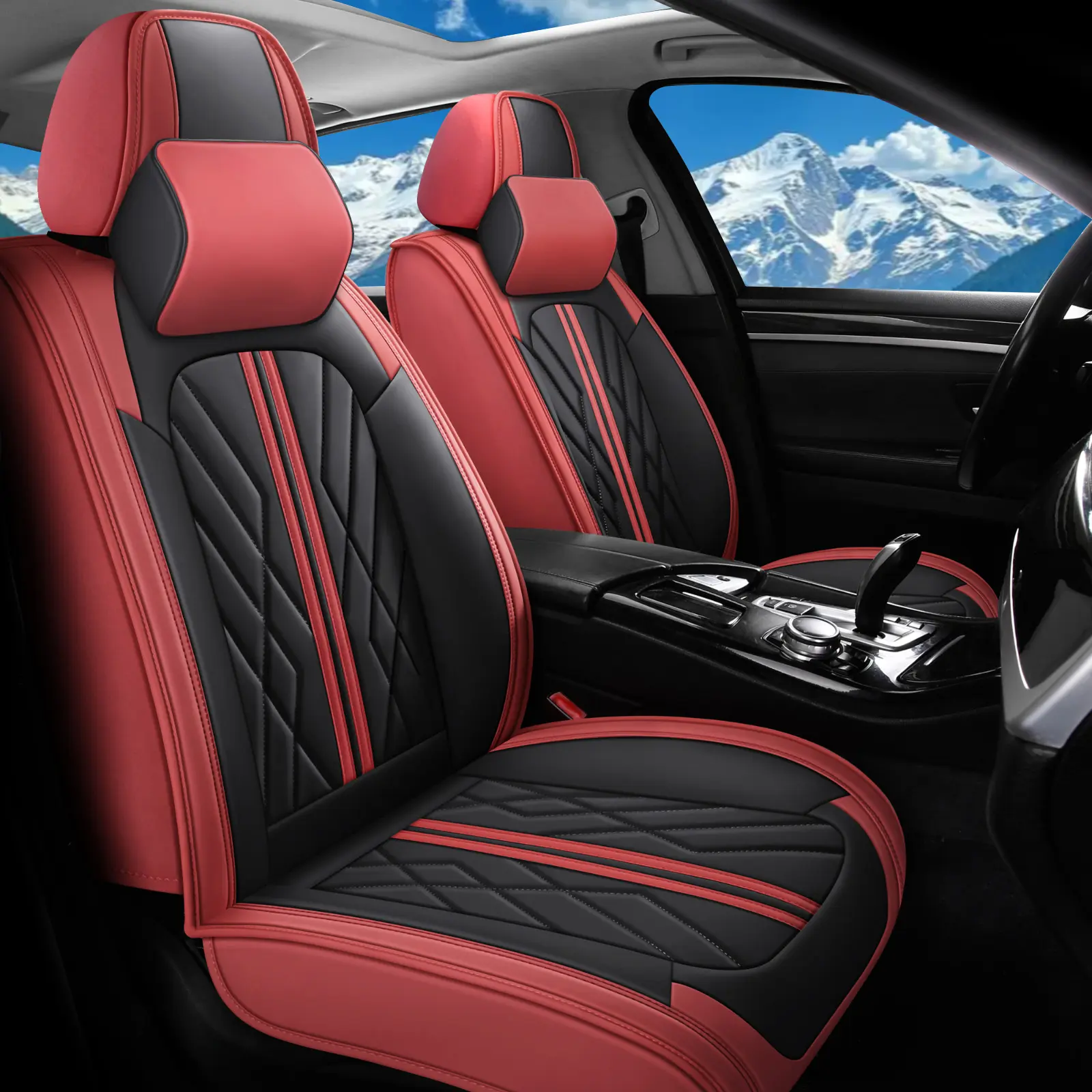 OTOEZ Universal Luxury Nappa Leather Seat Covers Full Set (5 Seats) - Waterproof Car Interior Protector, Stylish Cute Automotive Accessory Gift Set