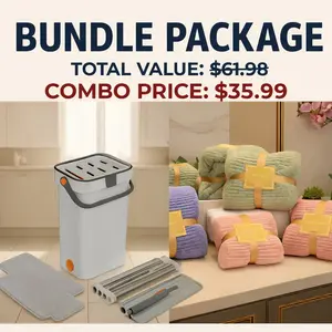 Home Essentials Combo Set - Flat Mop & Bucket System with 6 Pads & Ultra-Soft 70x140cm & 75x35cm Coral Fleece Bath Towel Bundle for Efficient Cleaning and Personal Care Microfiber Hand Light