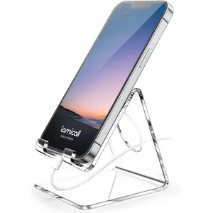 X-CPS01 Cell Phone Stand, Desk Accessories - Clear Office Cell Phone Holder, Acrylic Phone Stand, Desktop, Acrylic Office Desk Accessories, Office Decor, Suitable for iPhone, 4-8'' Phone Cord Rubber