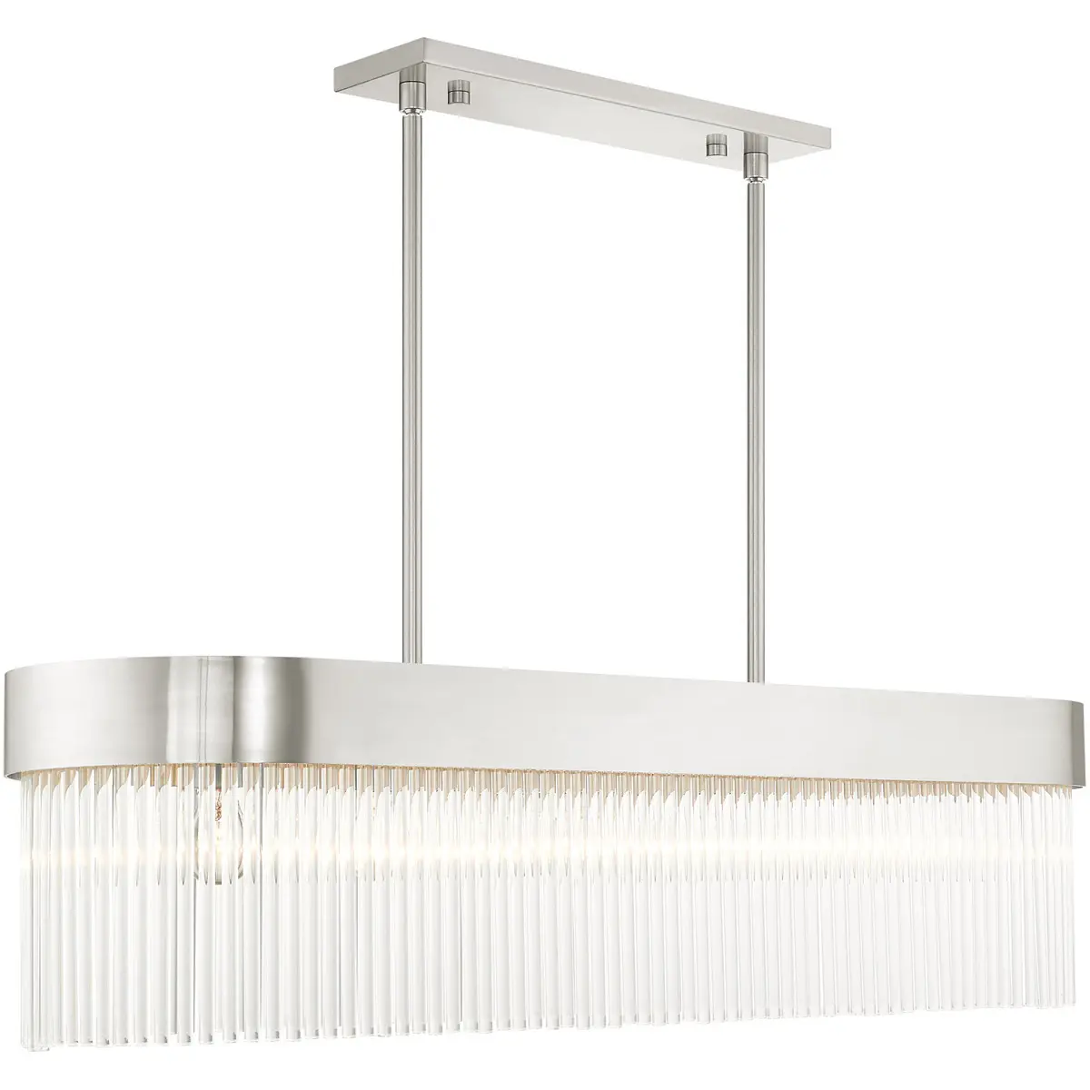 12 inch 6 Light Brushed Nickel Chandelier with Brushed Nickel Drum with Clear Crystal Rods Shade