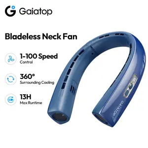 [1-100 Speed Turbo] GAIATOP Portable Neck Fan, 360° Surrounding Cooling, Hands-Free Wearable Fan for Travel & Gym