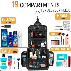 Travel Toiletry Bag for Men & Women - Large Waterproof Organizer with 19 Compartments, YKK Zippers, & Metal Swivel Hook for Toiletries Makeup Cosmetics