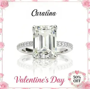 Caratina 4.42CT Emerald Cut Lab Created Moissanite Ring Radiant Cut square shaped Sterling Silver Promise Ring for women Valentine's Day gift jewelry