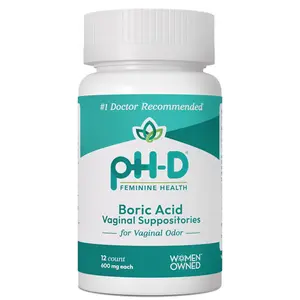 pH-D Feminine Health Support - 600 mg Boric Acid Suppositories - Woman Owned - for Vaginal Odor Use - 12 Count