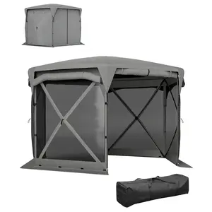 Outsunny Pop Up Gazebo Screen Tent House, 11 x 11ft with UPF30+ Removable Roof Cover, 4 Roll-up Wind Panels and Carry Bag for Camping, Patio, Backyard, Lawn, Dark Gray