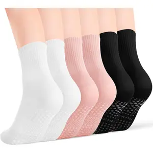 Jspupifip 6 Pairs Pilates Socks with Grips for Women, Non Slip Yoga Socks for Yoga, Pilates, Ballet and Barre, Size 6-10