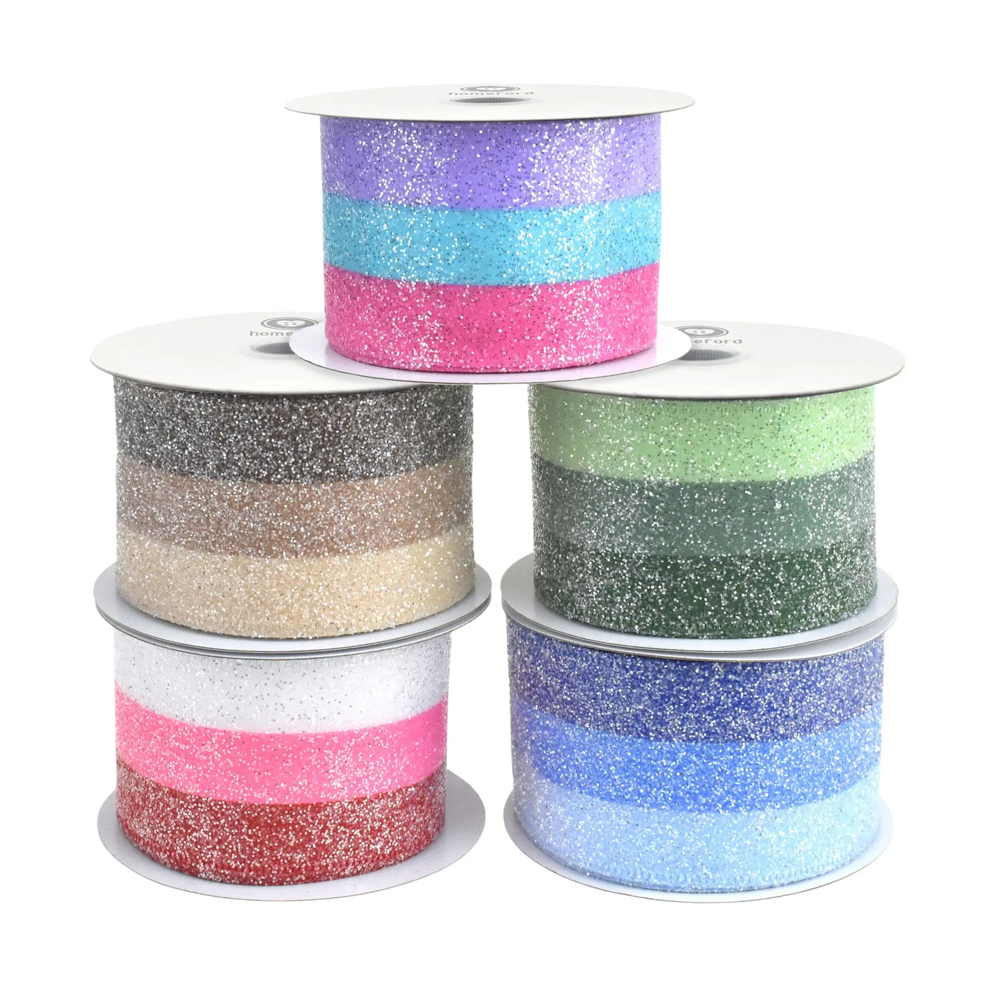 Christmas Glittered Candied Stripes Wired Ribbon, 2-1/2-inch, 10-yard