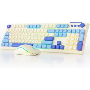 Keyboard and  Combo,  Keyboard   Creamy  Keyboards Cute Full Size RGB Backlit Tri-Mode BT/2.4GHz/USB-C for PC Laptop