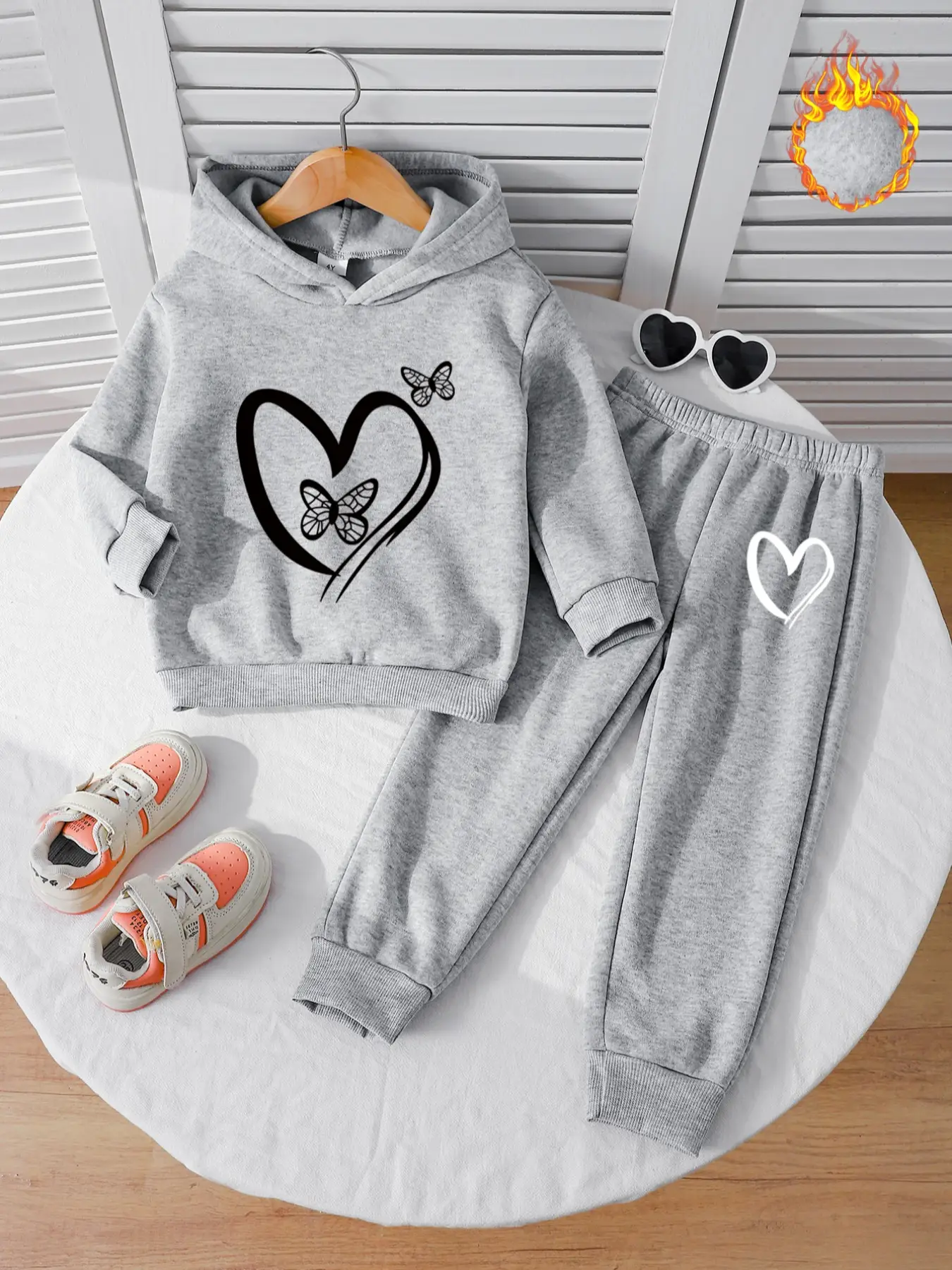 Girls' Fall Winter Fleece Set, Hooded Sweatshirt + Drawstring Sweatpants Two-Piece, Casual Daily Wear, Ideal Gift Choice