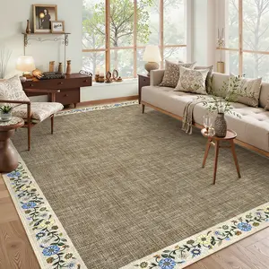 Farmhouse Floral Rug Washable Border Carpet Soft Non-linting Foldable Indoor Decorative Area Rug for Bedroom Hallway Living Room Office Kitchen