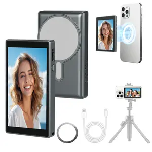 Vlog Selfie Monitor Screen for iPhone & Android with Bluetooth Remote Speaker 4K/30FPS Wireless Wired Recording No Delay for Vlogging Content Creation, Smartphone, Camera