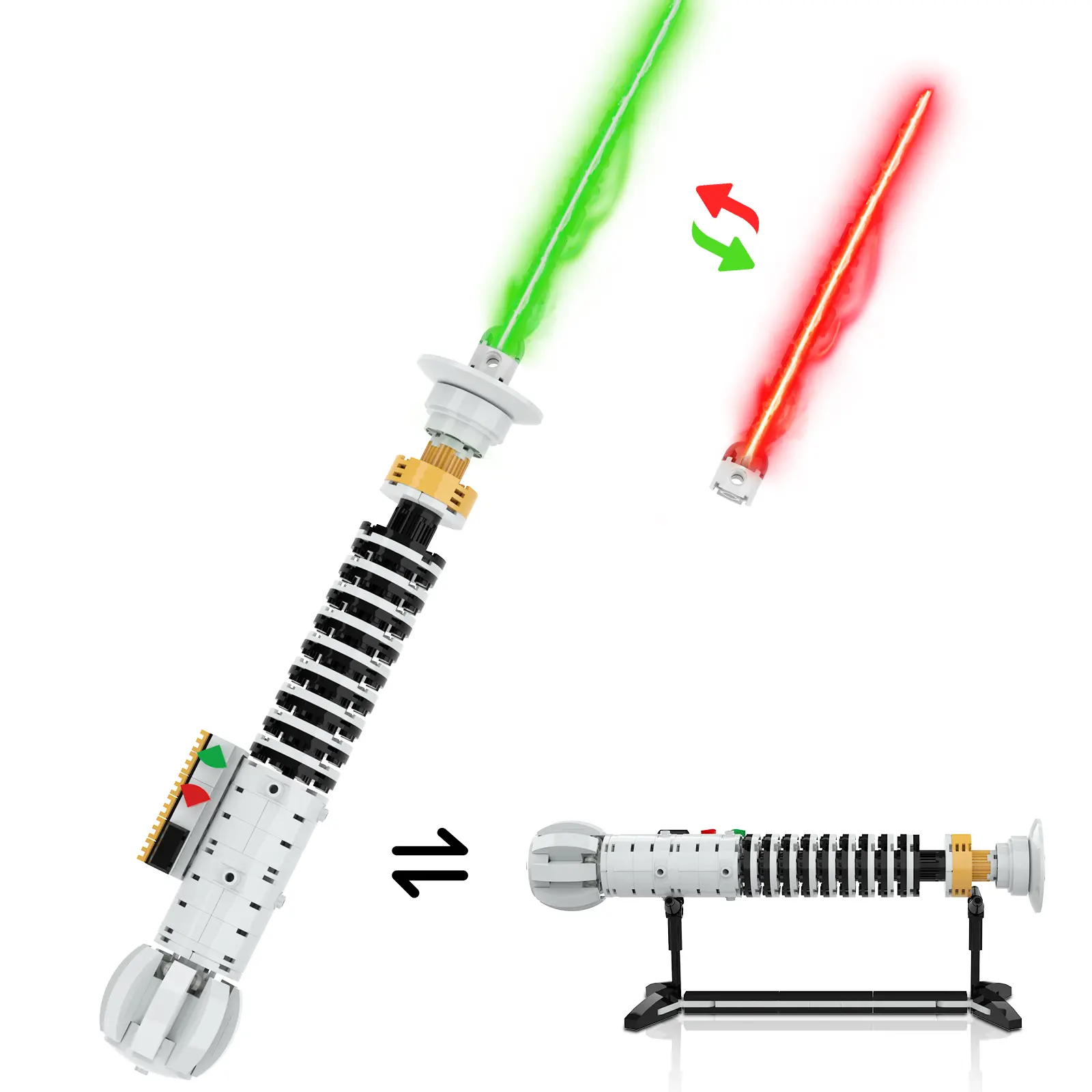 Space Blade Building Kit, Color-Changing Red Green Sci-Fi Sword Brick Set with Stand, Creative MOC Light Toy Gift for Kids Fans Boys Girls 6+ Intergalactic