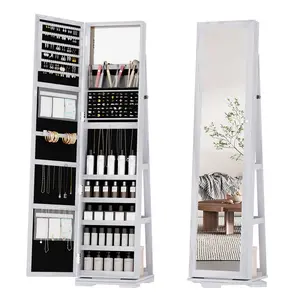 Miu 360° Swivel Jewelry Cabinet, 66” Full Length Mirror with Jewelry Storage, Standing Jewelry Organizer Armoire with Rear Storage for Bedroom