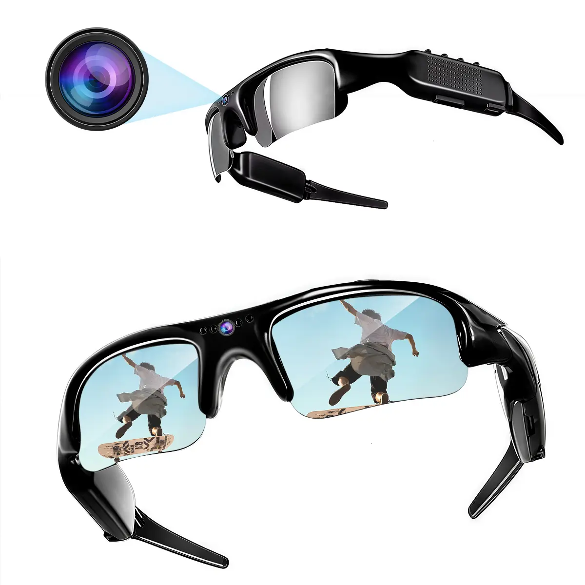 Sports Camera Glasses, Bluetooth 5.3 Audio Sunglasses with Open-Ear Speaker, UV Protection for Cycling Running, Hands-Free Calls & 5+ Hour Playtime, Smart Audio Glasses, Smart Eyewear