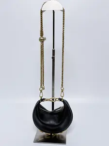 Pre-owned FENDI Leather Crossbody Bags Authentic Nano Fendigraphy Black Hobo Bag Charm Crossbody Handbag BINFD02