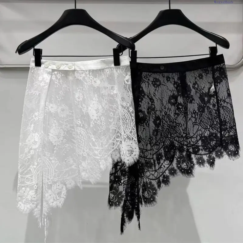 2026 New Lace Spliced Hem Skirt, Women High Waist Slim Fit Irregular Layered Skirt, Elegant All-match Lace Hip Cover Skirt, Fashion Casual Layering Bottom Skirt For Daily Street Dating Wear